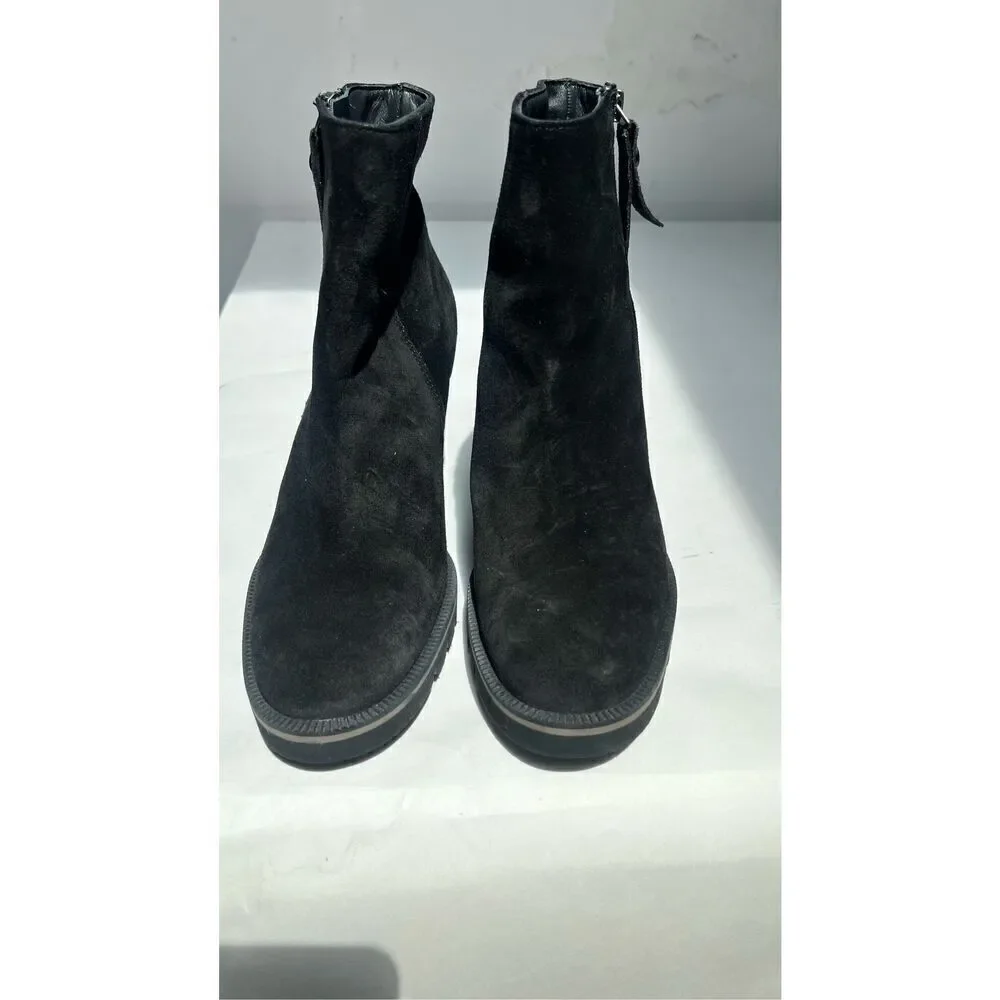 Paul Green Women's Black Suede Leather Side Zip Sloane Lug Sole Bootie Size 9